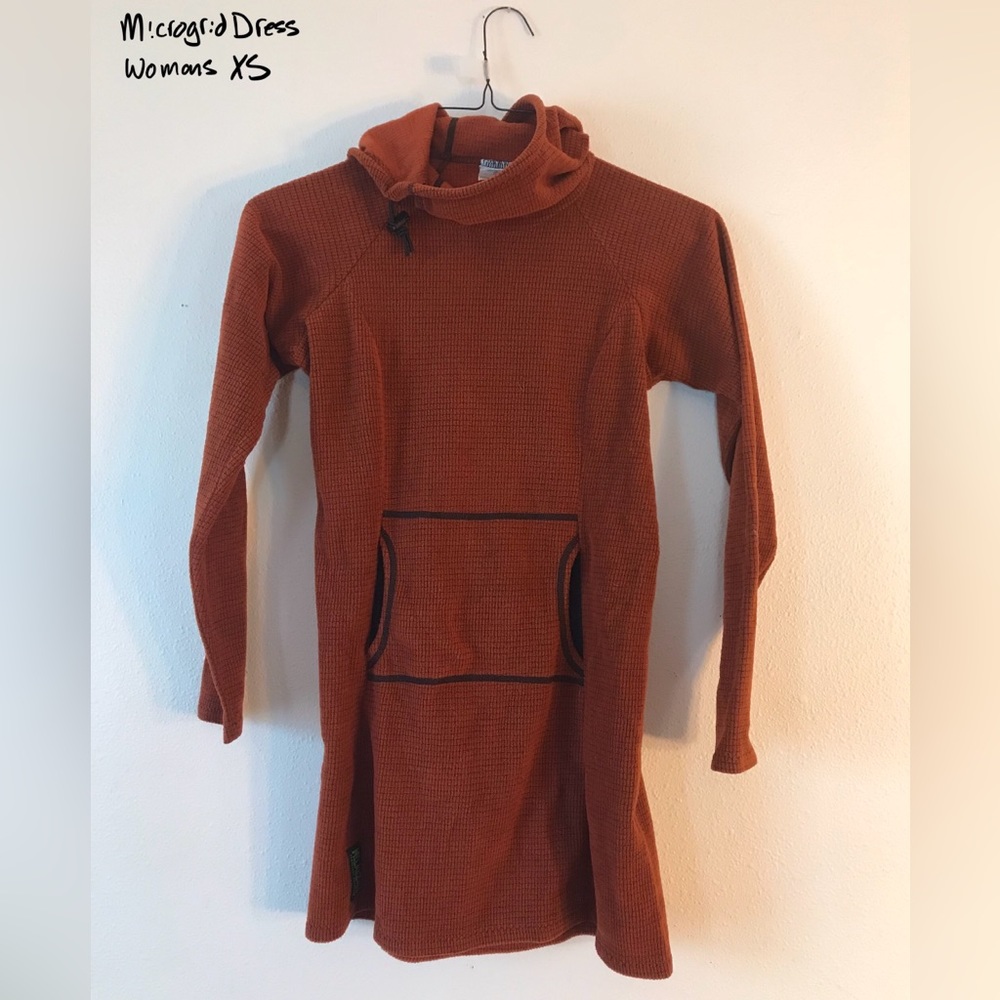 Women’s XS Rust Micro Grid Hoodie Dress